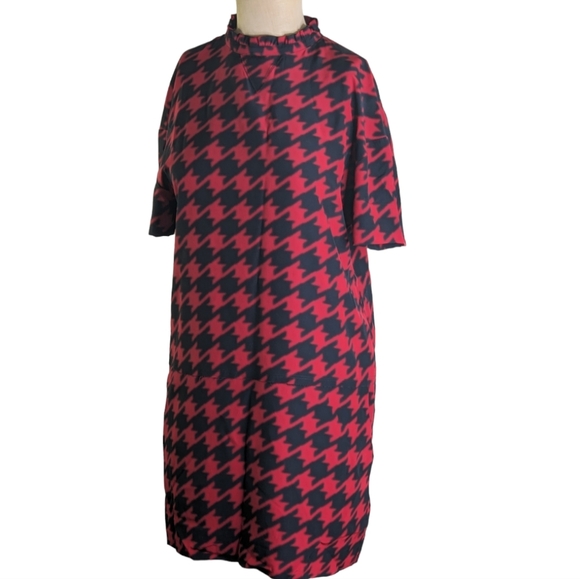 Coach Red Black Houndstooth Dress W/Pockets  XS , Oversized , EUC - Picture 1 of 4